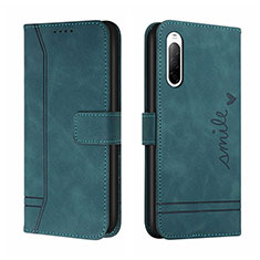 Custodia Portafoglio In Pelle Cover con Supporto H01X per Sony Xperia 10 II Verde