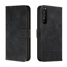 Custodia Portafoglio In Pelle Cover con Supporto H01X per Sony Xperia 5 II Nero