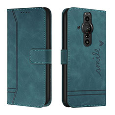 Custodia Portafoglio In Pelle Cover con Supporto H01X per Sony Xperia PRO-I Verde