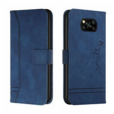 Custodia Portafoglio In Pelle Cover con Supporto H01X per Xiaomi Poco X3 Blu