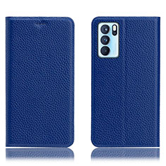 Custodia Portafoglio In Pelle Cover con Supporto H02P per Oppo Reno6 Pro 5G India Blu