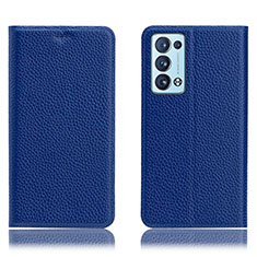 Custodia Portafoglio In Pelle Cover con Supporto H02P per Oppo Reno6 Pro+ Plus 5G Blu
