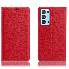 Custodia Portafoglio In Pelle Cover con Supporto H02P per Oppo Reno6 Pro+ Plus 5G Rosso