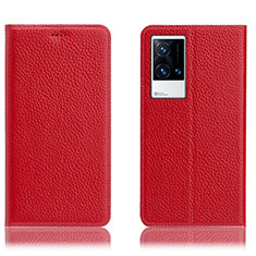 Custodia Portafoglio In Pelle Cover con Supporto H02P per Vivo iQOO 8 5G Rosso