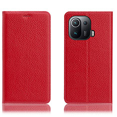Custodia Portafoglio In Pelle Cover con Supporto H02P per Xiaomi Mi 11 Pro 5G Rosso