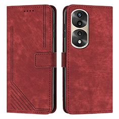 Custodia Portafoglio In Pelle Cover con Supporto H02X per Huawei Honor 70 Pro+ Plus 5G Rosso