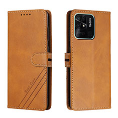 Custodia Portafoglio In Pelle Cover con Supporto H02X per Xiaomi Redmi 10 India Marrone Chiaro