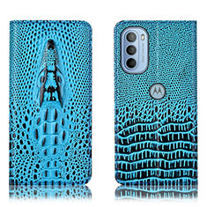 Custodia Portafoglio In Pelle Cover con Supporto H03P per Motorola Moto G31 Cielo Blu