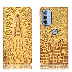 Custodia Portafoglio In Pelle Cover con Supporto H03P per Motorola Moto G31 Giallo