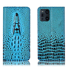 Custodia Portafoglio In Pelle Cover con Supporto H03P per Oppo Find X3 5G Cielo Blu