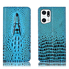 Custodia Portafoglio In Pelle Cover con Supporto H03P per Oppo Find X5 5G Cielo Blu