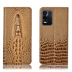 Custodia Portafoglio In Pelle Cover con Supporto H03P per Oppo K9X 5G Marrone