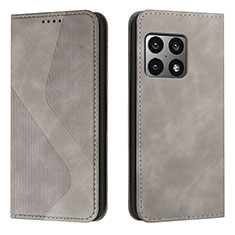 Custodia Portafoglio In Pelle Cover con Supporto H03X per OnePlus 10 Pro 5G Grigio