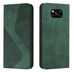 Custodia Portafoglio In Pelle Cover con Supporto H03X per Xiaomi Poco X3 NFC Verde