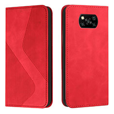 Custodia Portafoglio In Pelle Cover con Supporto H03X per Xiaomi Poco X3 Pro Rosso