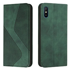 Custodia Portafoglio In Pelle Cover con Supporto H03X per Xiaomi Redmi 9A Verde