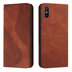 Custodia Portafoglio In Pelle Cover con Supporto H03X per Xiaomi Redmi 9i Marrone