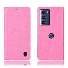 Custodia Portafoglio In Pelle Cover con Supporto H04P per Motorola Moto G200 5G Rosa