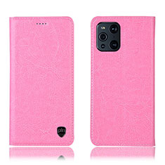 Custodia Portafoglio In Pelle Cover con Supporto H04P per Oppo Find X3 5G Rosa