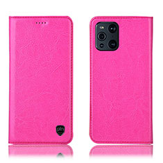 Custodia Portafoglio In Pelle Cover con Supporto H04P per Oppo Find X3 Pro 5G Rosa Caldo