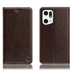 Custodia Portafoglio In Pelle Cover con Supporto H04P per Oppo Find X5 5G Marrone