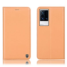 Custodia Portafoglio In Pelle Cover con Supporto H04P per Vivo iQOO 8 5G Arancione