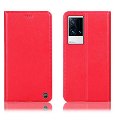 Custodia Portafoglio In Pelle Cover con Supporto H04P per Vivo iQOO 8 Pro 5G Rosso
