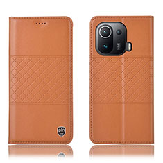 Custodia Portafoglio In Pelle Cover con Supporto H04P per Xiaomi Mi 11 Pro 5G Arancione