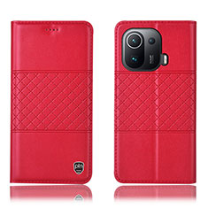 Custodia Portafoglio In Pelle Cover con Supporto H04P per Xiaomi Mi 11 Pro 5G Rosso