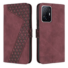 Custodia Portafoglio In Pelle Cover con Supporto H04X per Xiaomi Mi 11T Pro 5G Rosso Rosa