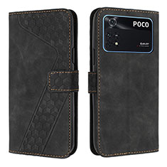 Custodia Portafoglio In Pelle Cover con Supporto H04X per Xiaomi Poco M4 Pro 4G Nero