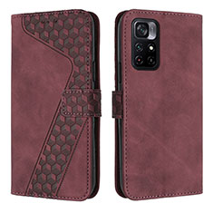 Custodia Portafoglio In Pelle Cover con Supporto H04X per Xiaomi Redmi Note 11S 5G Rosso Rosa