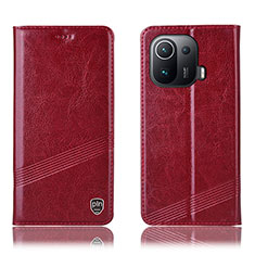 Custodia Portafoglio In Pelle Cover con Supporto H06P per Xiaomi Mi 11 Pro 5G Rosso