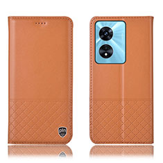 Custodia Portafoglio In Pelle Cover con Supporto H07P per Oppo A97 5G Arancione