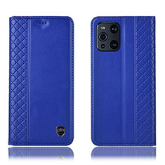 Custodia Portafoglio In Pelle Cover con Supporto H07P per Oppo Find X3 Pro 5G Blu