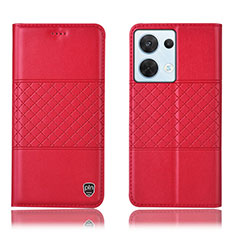 Custodia Portafoglio In Pelle Cover con Supporto H07P per Oppo Reno8 5G Rosso