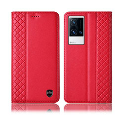 Custodia Portafoglio In Pelle Cover con Supporto H07P per Vivo iQOO 8 Pro 5G Rosso
