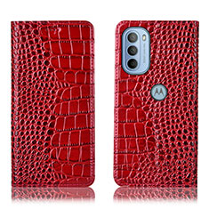 Custodia Portafoglio In Pelle Cover con Supporto H08P per Motorola Moto G31 Rosso