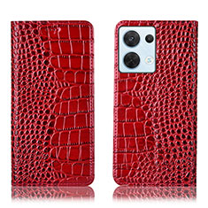 Custodia Portafoglio In Pelle Cover con Supporto H08P per Oppo Reno8 5G Rosso