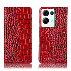 Custodia Portafoglio In Pelle Cover con Supporto H08P per Oppo Reno8 Pro 5G Rosso