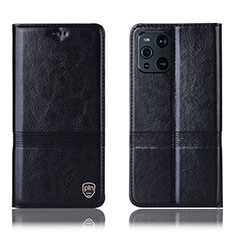 Custodia Portafoglio In Pelle Cover con Supporto H09P per Oppo Find X3 Pro 5G Nero