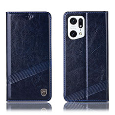 Custodia Portafoglio In Pelle Cover con Supporto H09P per Oppo Find X5 Pro 5G Blu