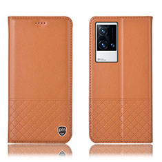 Custodia Portafoglio In Pelle Cover con Supporto H09P per Vivo iQOO 8 5G Arancione