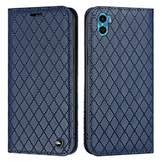 Custodia Portafoglio In Pelle Cover con Supporto H09X per Motorola Moto E22S Blu