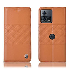 Custodia Portafoglio In Pelle Cover con Supporto H10P per Motorola Moto Edge 30 Fusion 5G Arancione