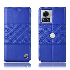 Custodia Portafoglio In Pelle Cover con Supporto H10P per Motorola Moto Edge X30 Pro 5G Blu