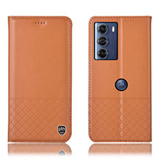 Custodia Portafoglio In Pelle Cover con Supporto H10P per Motorola Moto G200 5G Arancione