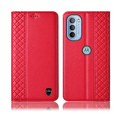 Custodia Portafoglio In Pelle Cover con Supporto H10P per Motorola Moto G31 Rosso