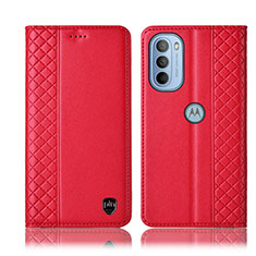 Custodia Portafoglio In Pelle Cover con Supporto H10P per Motorola Moto G41 Rosso