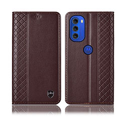 Custodia Portafoglio In Pelle Cover con Supporto H10P per Motorola Moto G51 5G Marrone